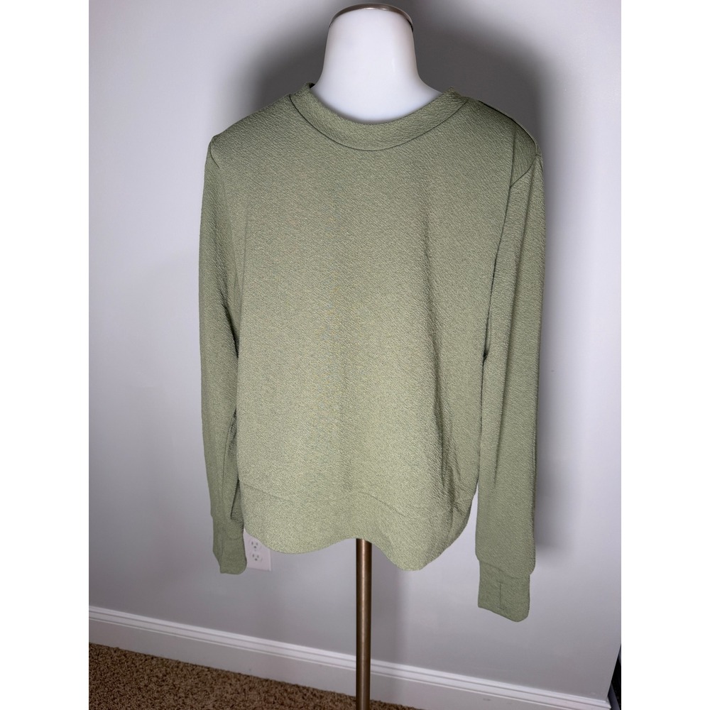 Avia Womens Olive Green Textured Long Sleeve Activewear Top Thumbholes Large